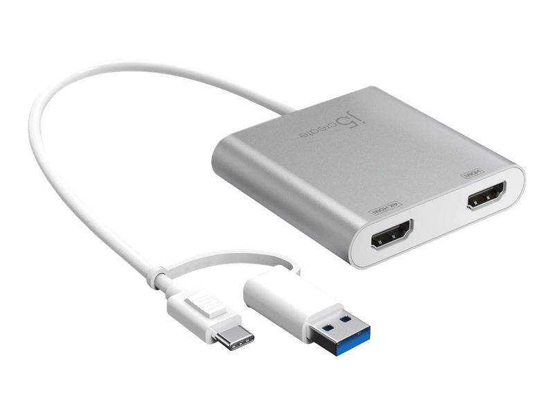 J5create jca365 USB-c to dual HDMI multi-monitor adapter 4k extend and mirror aluminum silver jca365-n-null