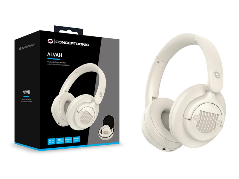 Conceptronic alvah02c bluetooth stereo headset with active noise cancellation / headset / wired & wireless / music / 20 - 20000 hz / 233 g / cream, , medium-null
