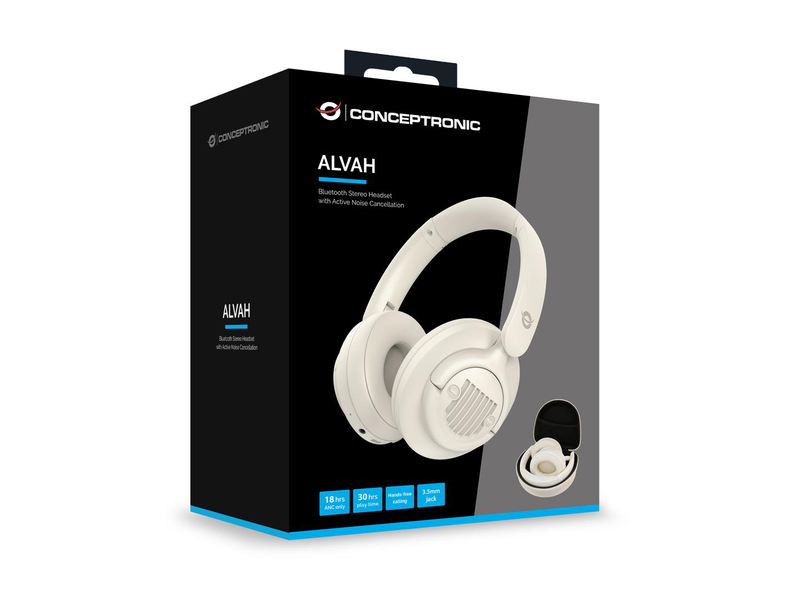Conceptronic alvah02c bluetooth stereo headset with active noise cancellation / headset / wired & wireless / music / 20 - 20000 hz / 233 g / cream, , medium-null