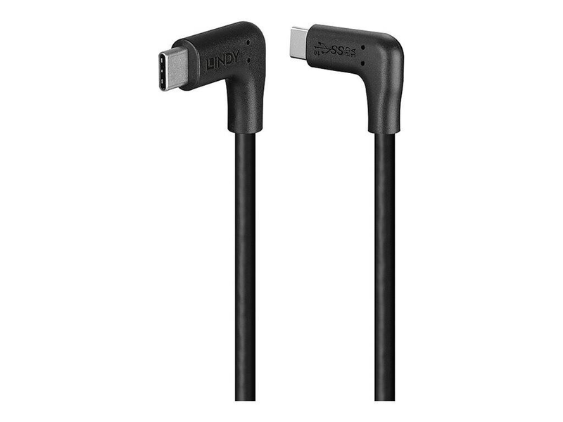 Lindy - USB cable - 24 pin USB-c (m) right-angled to 24 pin USB-c (m) right-angled - USB 3.2 Gen 2 - 1 m - up to 10GBps data transfer rate, round - black-null