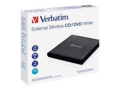 Verbatim external slimline cd dvd writer 53504 USB 2.0 8x dvd&plusmn;rw dvd-ram m-disc ready USB powered black, Black, medium