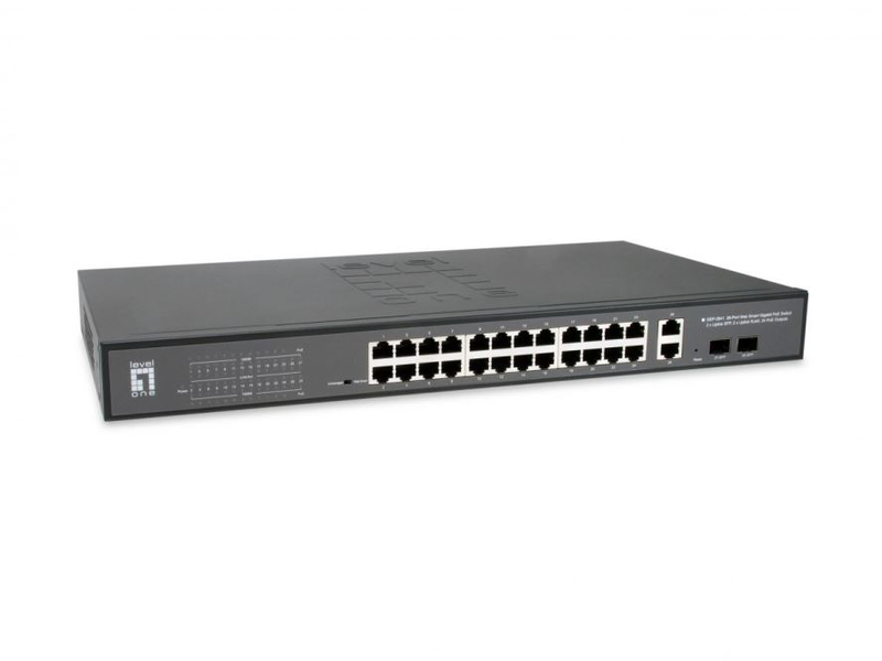 Levelone gep-2841 28-port web smart gigabit poe switch/2 x uplink sfp/2 x uplink rj45/24 poe outputs/375w poe power, , medium-null