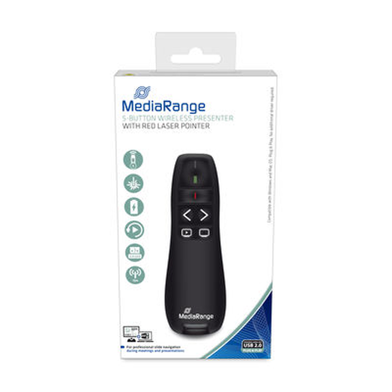Mediarange 5-button wireless presenter with red laser pointer, , medium-null