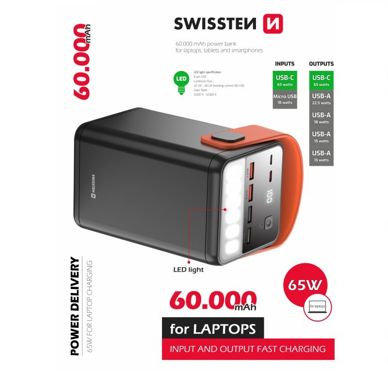 Swissten power line 60000mAh 65w powerbank black, , medium image number null