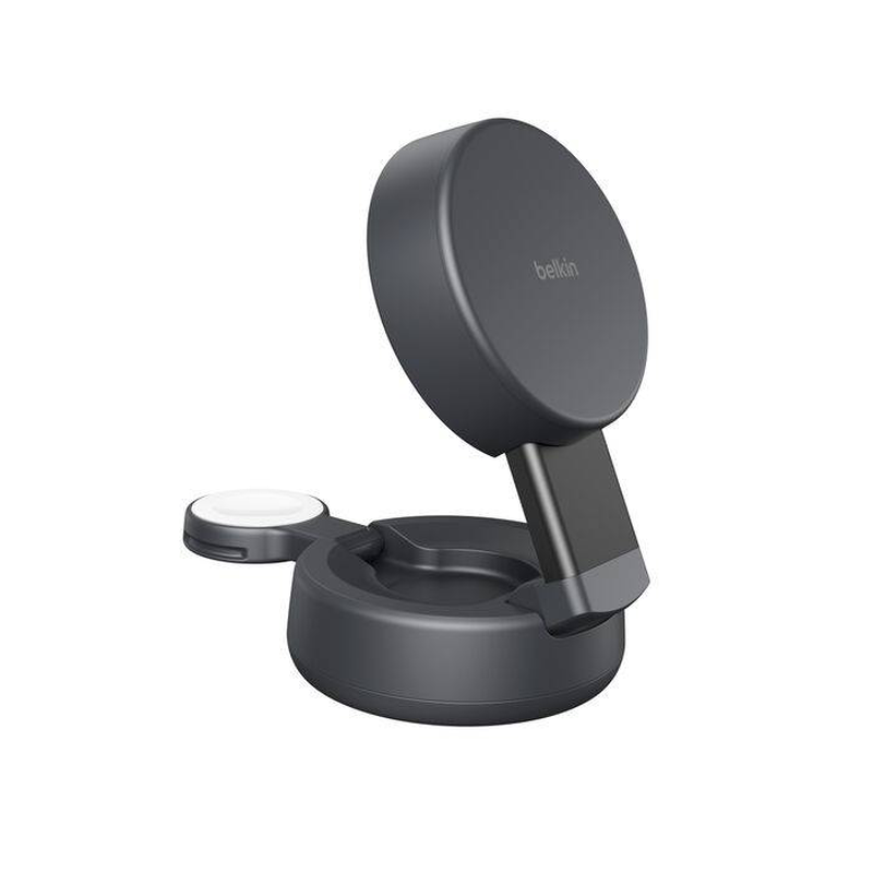 Belkin ultracharge pro 2-in-1 convertible magnetic wireless charger qi2 25w MagSafe compatible charcoal with 45w USB-c power adapter-null