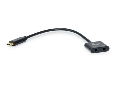 Equip USB-c to dual 3.5mm audio dac adapter, dual headphone splitter, high-resolution USB-c audio converter, Black, medium