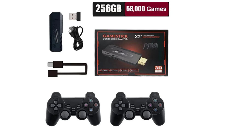 Retro game stick console &ndash; 58,000 games | HDMI plug & play with 2 wireless controllers, , medium-null
