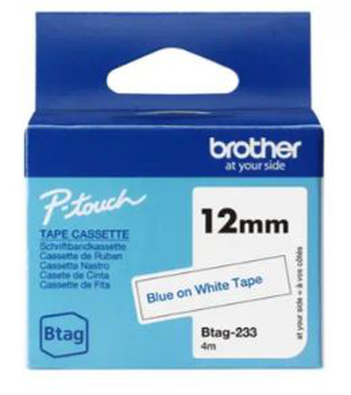 Brother btag 12 mm label tape | blue on white | 4 m btag233, , medium-null