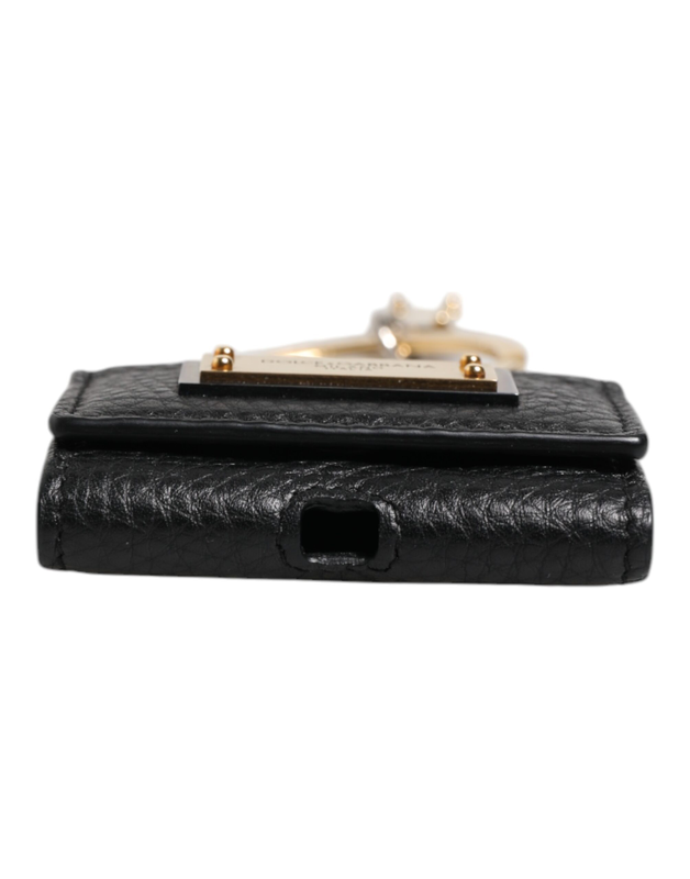 Black leather strap gold metal logo plaque AirPods case-null