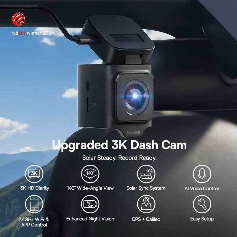 Baseus car dashcam front 3k gps+solar primetrip vd1 black, , medium-null