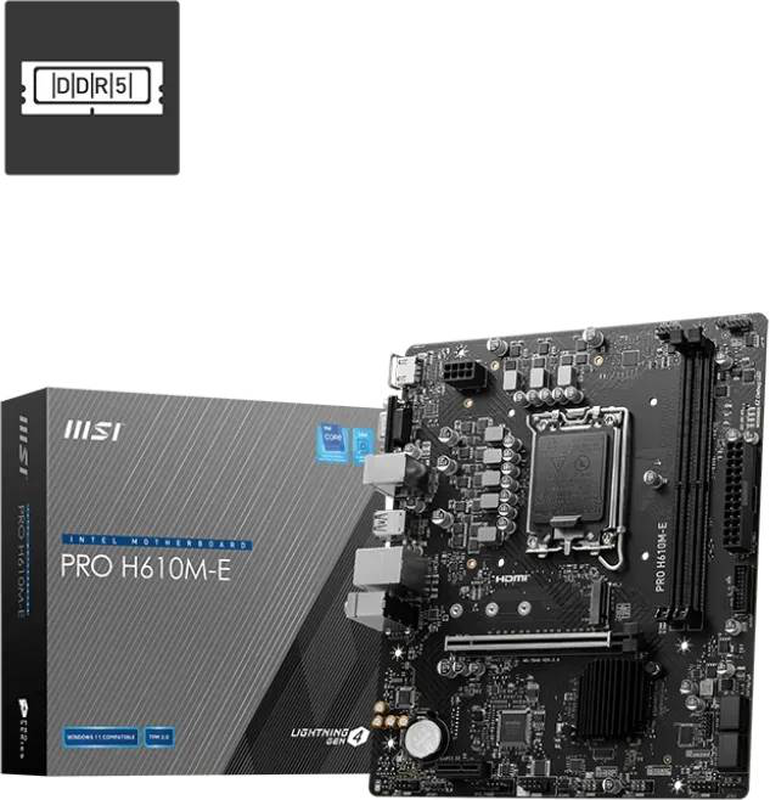Msi pro h610m-e ddr5 micro-atx motherboard lga 1700 intel h610 pcie 4.0 m.2 2.5GBe lan HDMI vga black-null