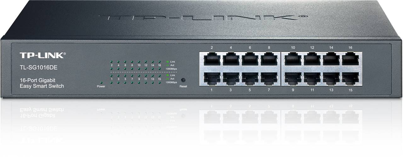 Tp-link tl-sg1016de 16-port gigabit easy smart switch vlan qos rackmount steel case-null