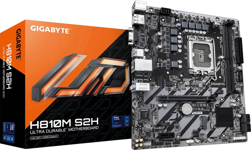 Gigabyte h810m s2h micro-atx motherboard lga 1851 intel h810 ddr5 pcie 4.0 m.2 HDMI displayport gbe black-null