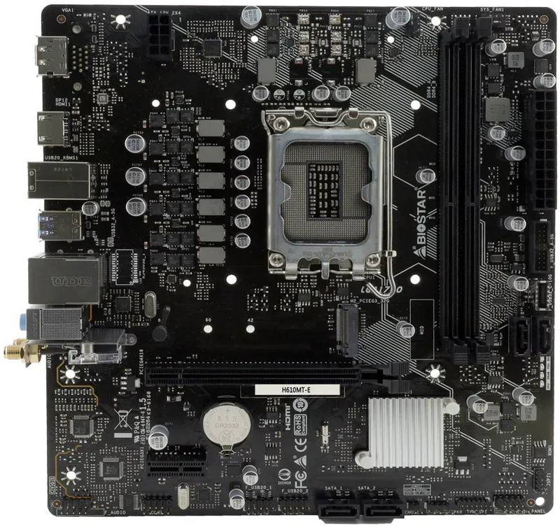 Biostar h610mt-e micro-atx motherboard lga 1700 intel h610 ddr4 pcie 4.0 x16 m.2 HDMI vga gbe lan black-null