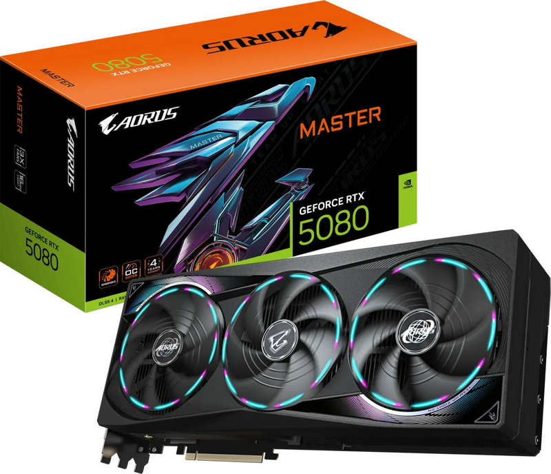 Gigabyte aorus RTX 5080 master 16g | 16GB gddr7 | 2805mhz | lcd edge view | rgb halo | dual bios, , medium-null