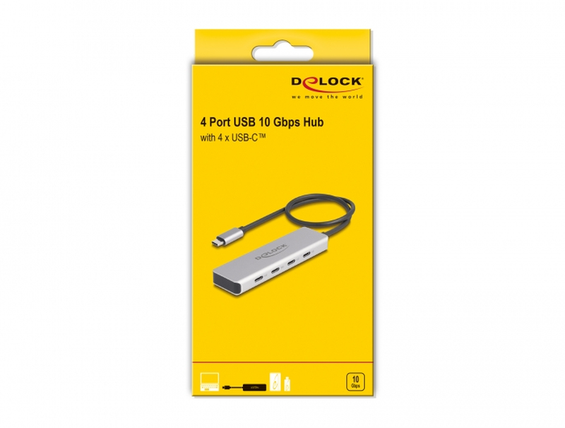 Delock USB 10GBps USB Type-C hub with 4 x USB Type-C female with 35 cm connection cable, , medium-null