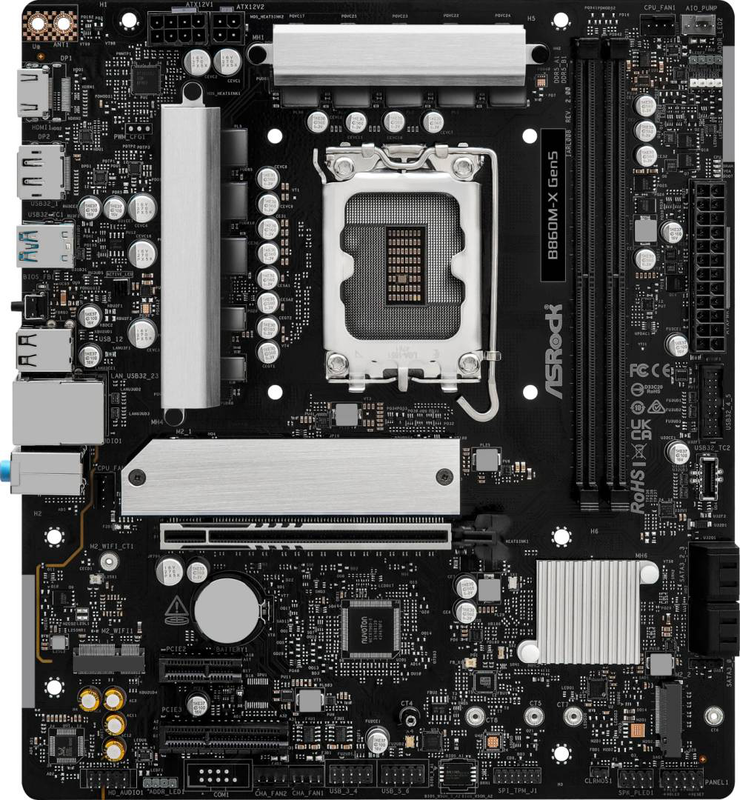 Asrock b860m-x r2.0 micro-atx motherboard lga 1851 intel b860 ddr5 Gen5 m.2 dual m.2 2.5GBe USB-c HDMI black-null