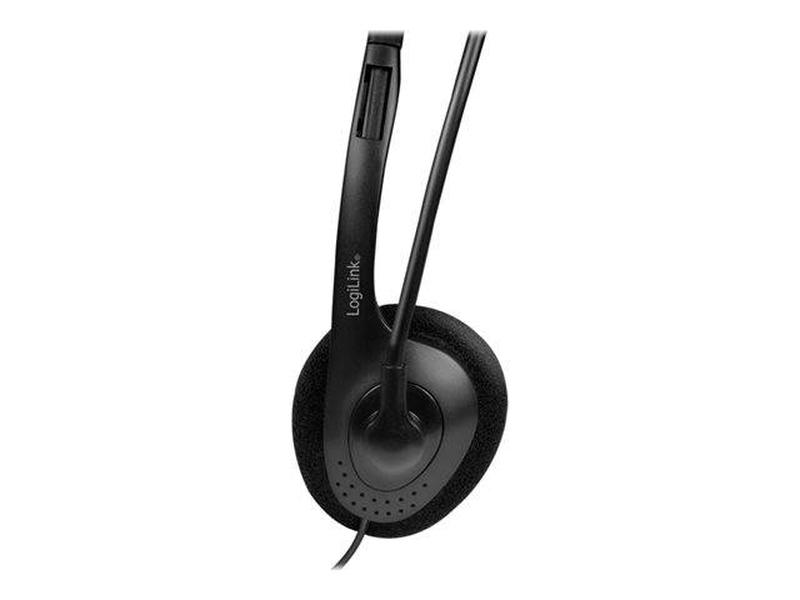 Logilink hs0052 on-ear stereo headset wired dual 3.5mm jack boom microphone inline volume control black-null