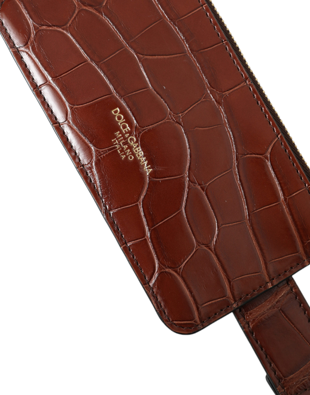 Brown alligator leather AirPods case coin purse wallet-null