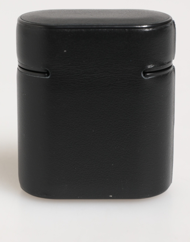 Black calfskin leather logo print flip holder AirPods case-null