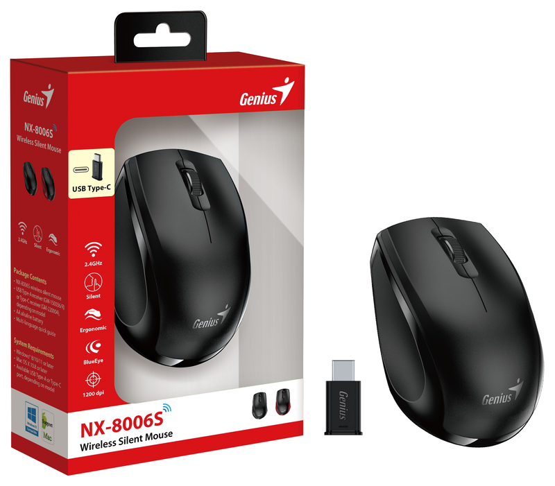 Genius mouse wireless silent USB-c receiver nx-8006s black, , medium-null