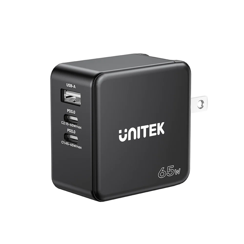Unitek charge wall 65w 4in1 gan charger black p1117b, , medium-null