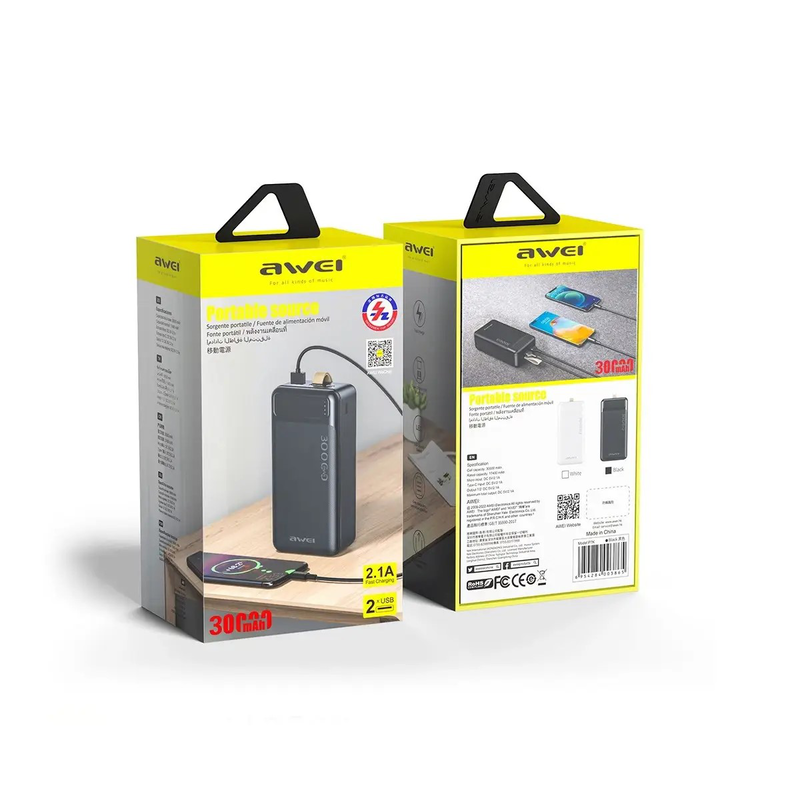 Awei powerbank p7k 30000mAh 2.1a fast charging black, , medium-null
