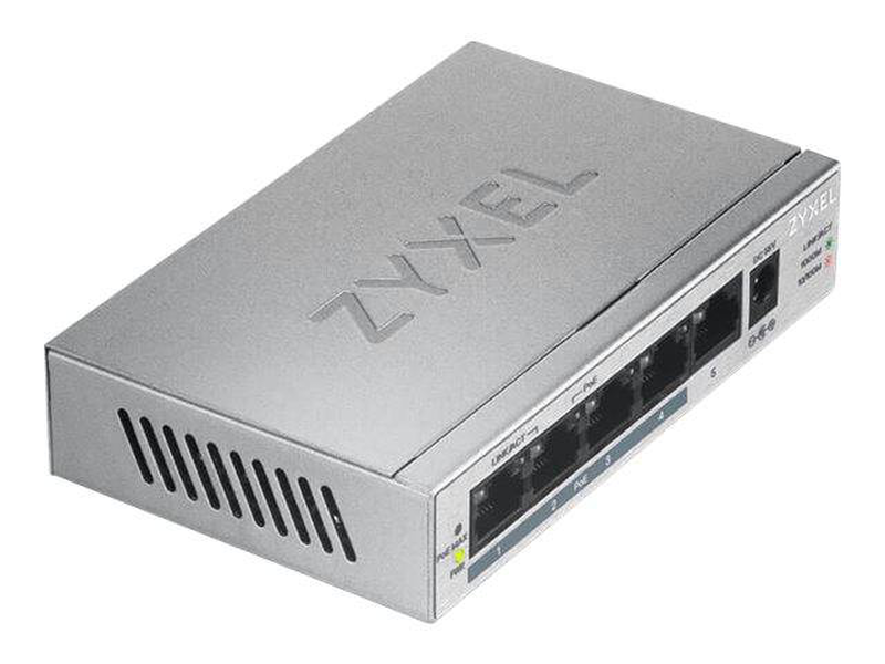 Zyxel gs1005hp 5-port gigabit unmanaged poe+ switch, 4 poe+ ports, 60w budget, fanless-null