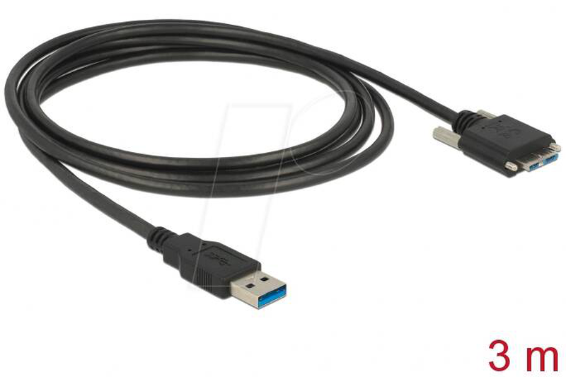Delock / USB cable / micro-USB type b (m) to USB type a (m) / USB 3.0 / 3 m / thumbscrews / black-null