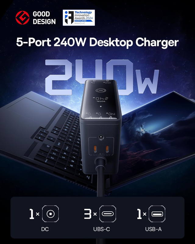 Product image: Baseus charger desktop 240w 3c+u+dc eu incl charging cable 240w 1.0m, , medium-null