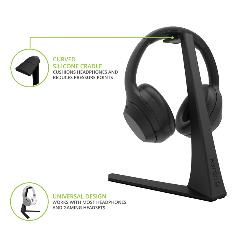 Kanto h3 universal desktop headset stand with silicone padding and adapter holder-null