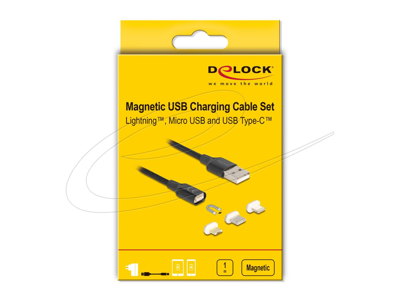 Delock magnetic USB charging cable set for 8 pin lightning&trade; / micro USB / USB Type-C&trade; black 1 m, , medium-null