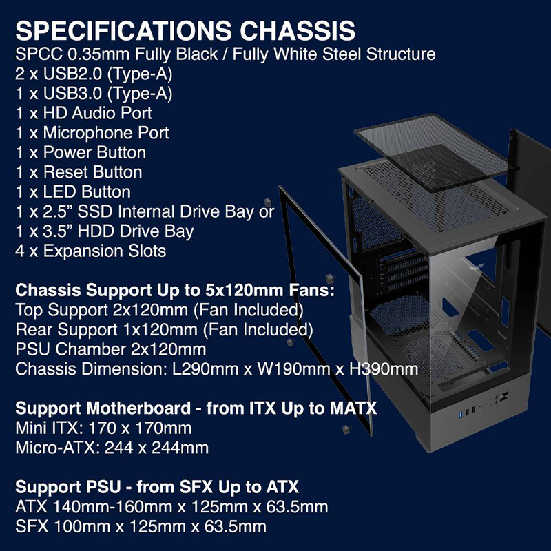 Armaggeddon gaming case m-atx aquaron nemo black (3x chroma fans & 250w 80+ psu), , medium-null