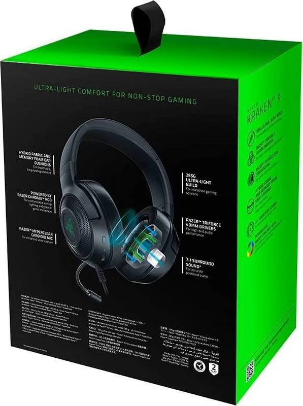 Razer kraken v3 x wired USB gaming headset rz04-03750300-r3m1 triforce 40mm 7.1 surround hyperclear mic chroma black-null