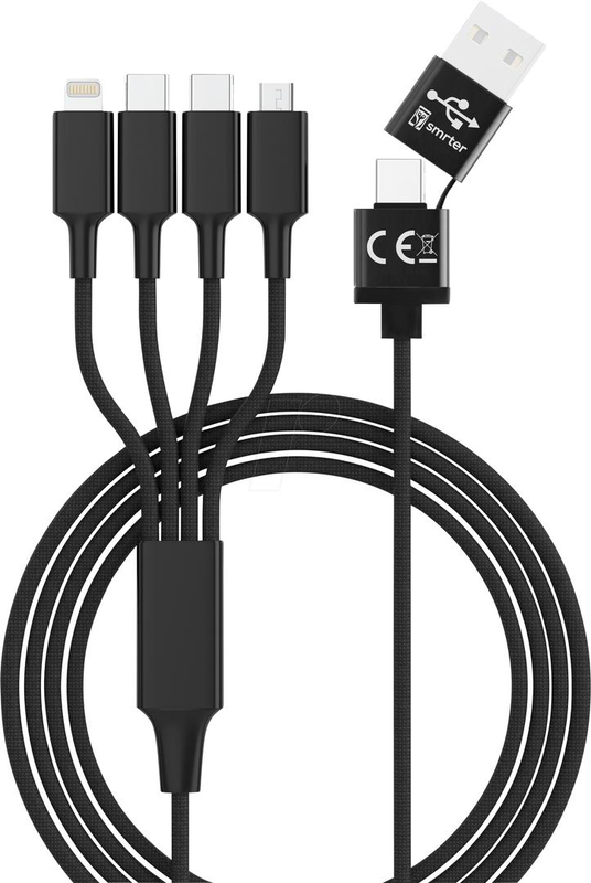 Smrter hydra elite 6in1 nylon-ladekabel typ USB-c black retail - digital - 1.2 m - schwarz-null