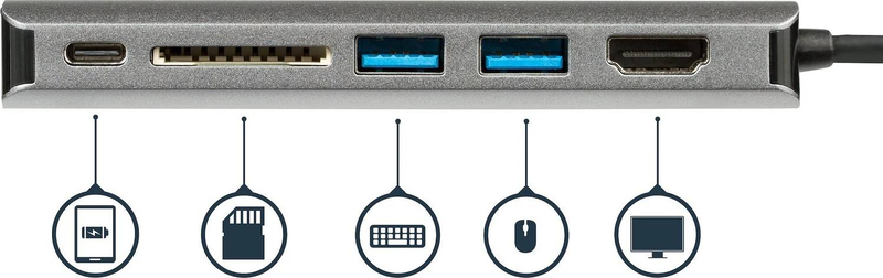 Startech dkt30csdhpd USB-c multiport adapter 4k HDMI sd card reader 2x USB 3.0 gigabit ethernet 100w pd grey-null