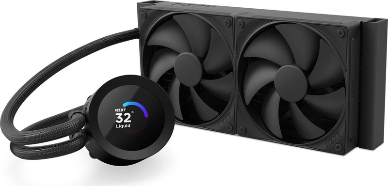 Nzxt kraken plus 240 aio liquid CPU cooler 240mm 1.54in square lcd 2x f120p fans nzxt turbine pump intel AMD black-null
