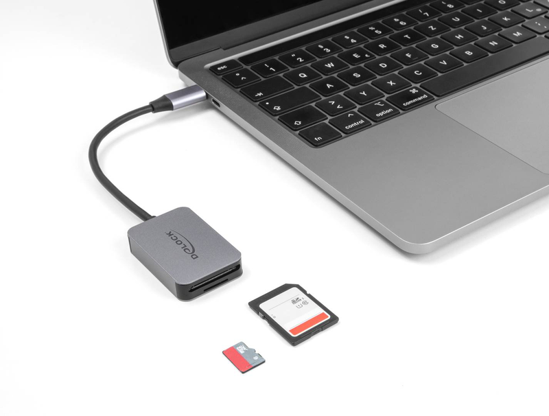 Delock USB Type-C card reader in aluminium enclosure for sd or micro sd memory cards, , medium-null