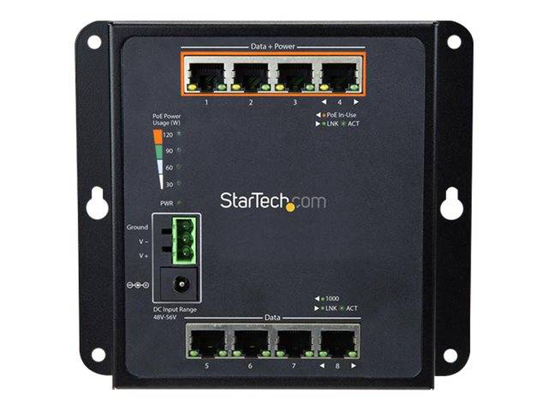 Startech.com 8-port (4 poe+) gigabit ethernet switch - managed - wall mount with front access, , medium-null