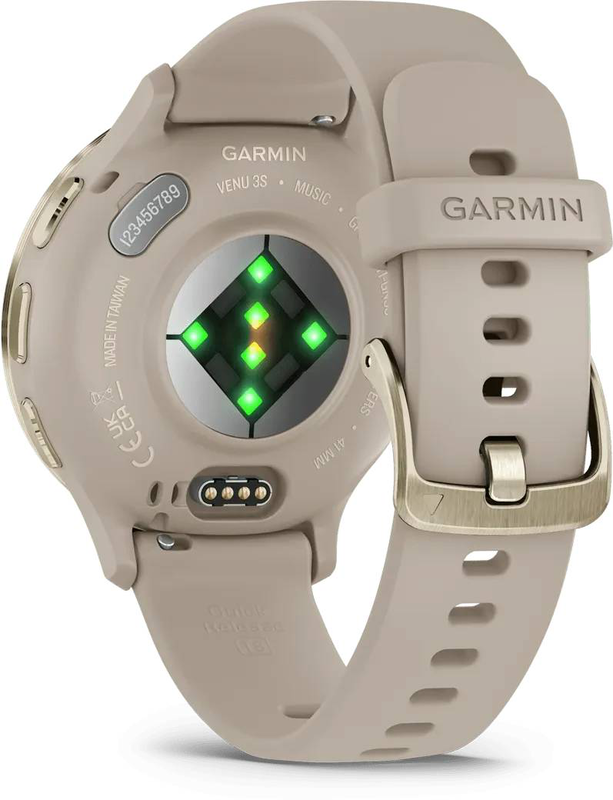 Garmin venu 3s GPS smartwatch | 41mm | amOLED | soft gold stainless steel bezel | french gray case & silicone band, , medium-null