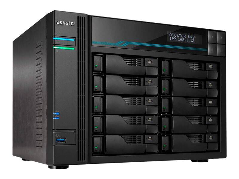 Asustor lockerstor 10 pro as7110t 10-bay nas intel xeon e-2224 8GB ddr4 ecc 10GBe dual m.2 diskless black-null