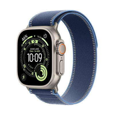 Apple Watch Ultra 3 GPS + Cellular 49mm Natural Titanium Case with Blue/Bright Blue Trail Loop - S/M, Natural Titanium, medium