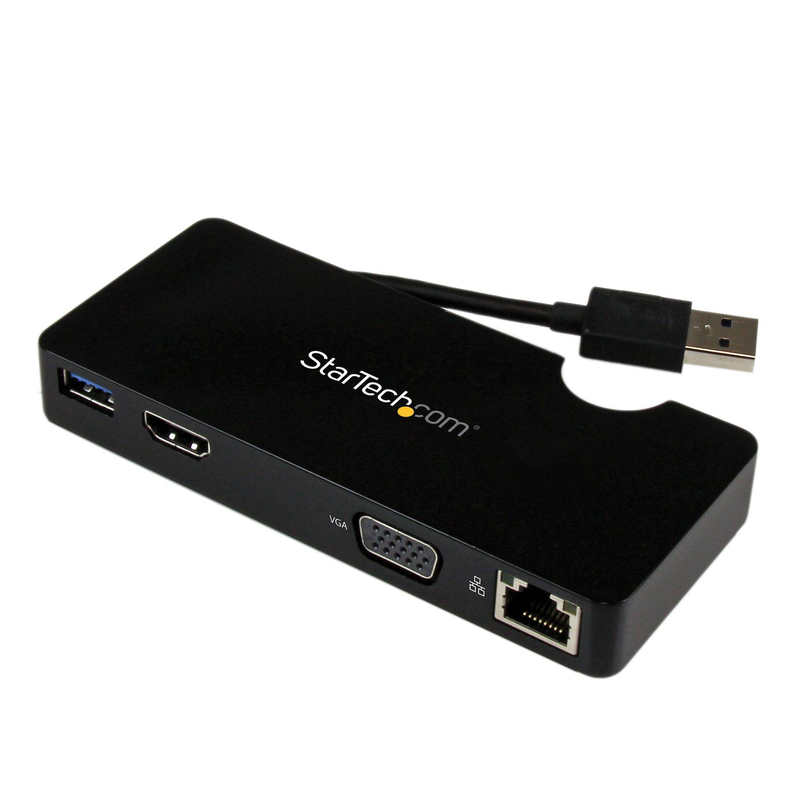 Startech USB3smdockhv USB 3.0 mini docking station HDMI or vga 2048x1152 gigabit ethernet USB-a bus-powered black-null