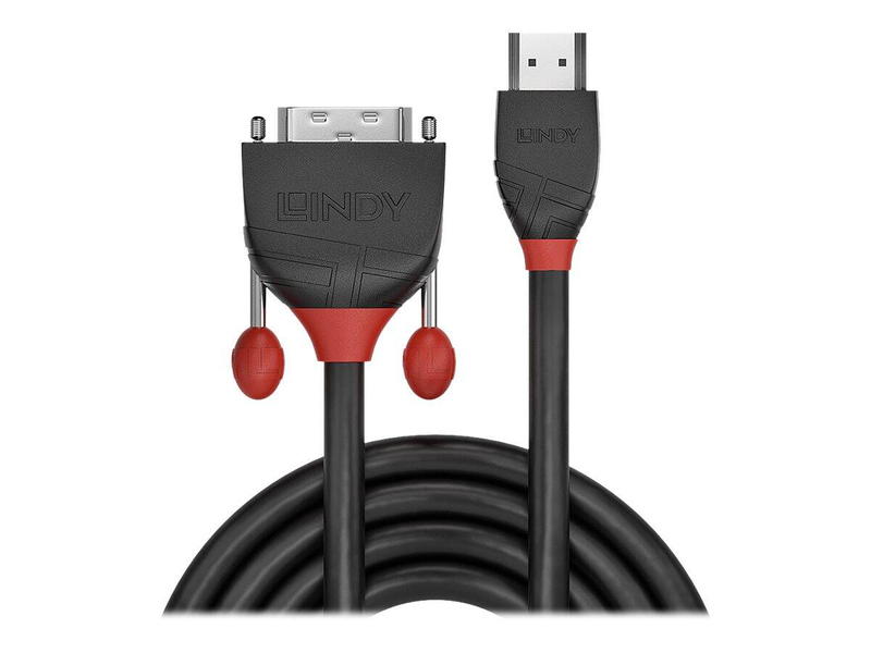 Lindy black line - video cable - single link - HDMI (m) to dvi-d (m) - 3 m - shielded - grey - round-null