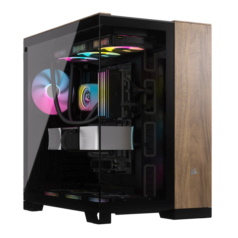 Corsair 6500x mid-tower dual chamber pc case - black/walnut wood (cc-9011282-ww)-null