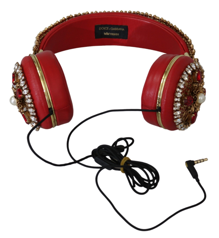 Frends leather red floral crystal headset headphones-null