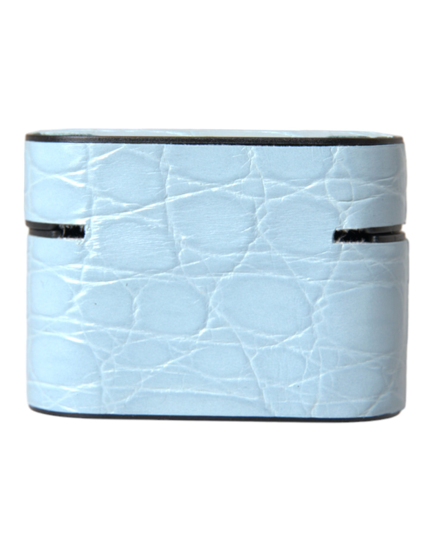 Light blue leather metal logo plaque AirPods case-null