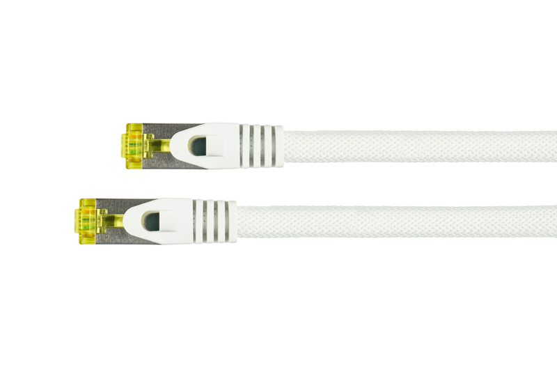 Python series rj45 patch cable | cat.7 raw cable / cat.6a connectors | s/ftp pimf | halogen-free nylon braid | 1 m | white-null