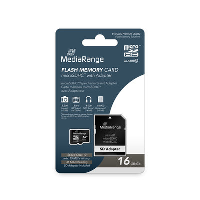 Mediarange micro sdhc card 16GB class 10 with sd adaptor-null