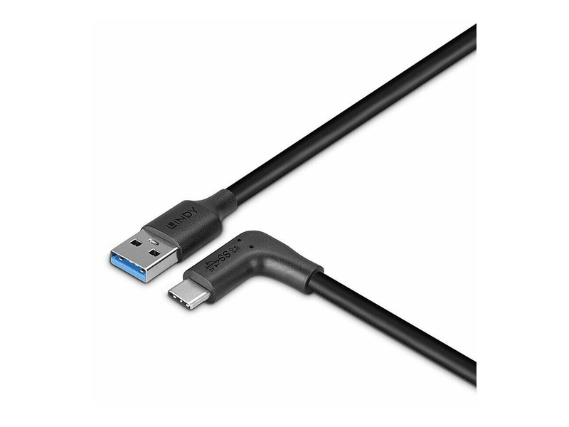 Lindy - USB cable - USB (m) straight to 24 pin USB-c (m) right-angled - USB 3.2 Gen 2 - 3 v - 5 a - 50 cm - up to 10GBps data transfer rate - black-null